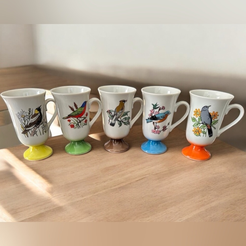 1960s FRED ROBERTS Bird Mugs /Footed Cups - Vintage Set of 6- Mid Century Modern